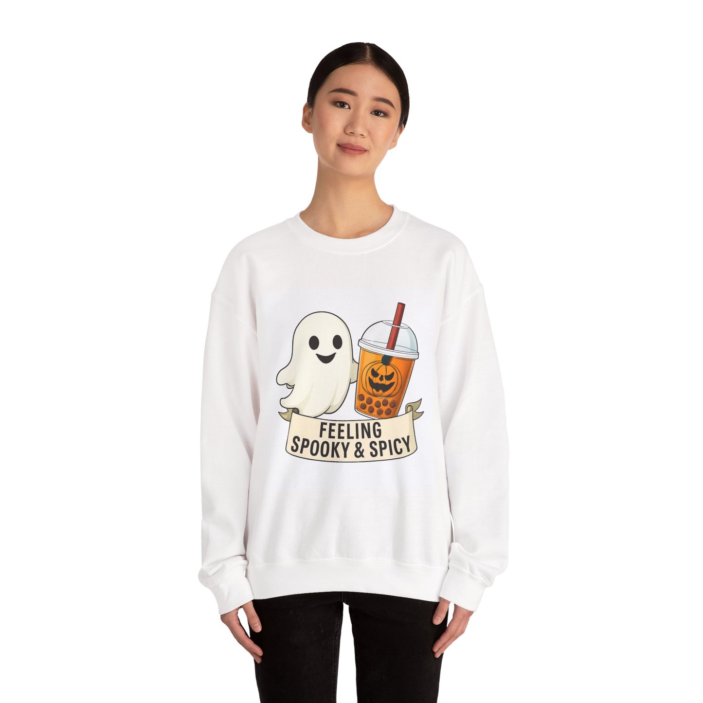 Spooky & Spicy Ghost Sweatshirt, Fall Fashion, Halloween Gift, Cozy Crewneck, Yummy Recipe on back