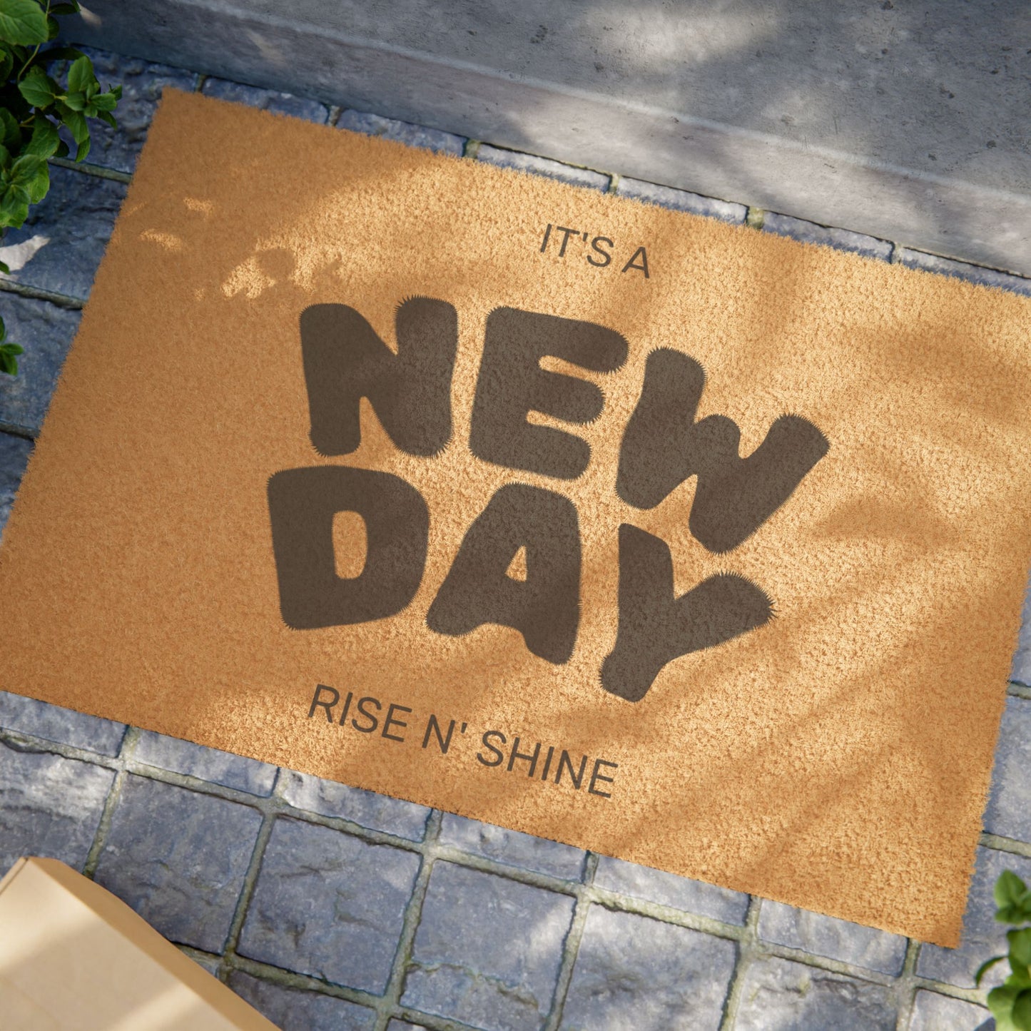 Cheerful Welcome Doormat - 'It's a New Day, Rise n' Shine' - Home Decor, Gift for New Home, Housewarming, Personalized Entrance Mat