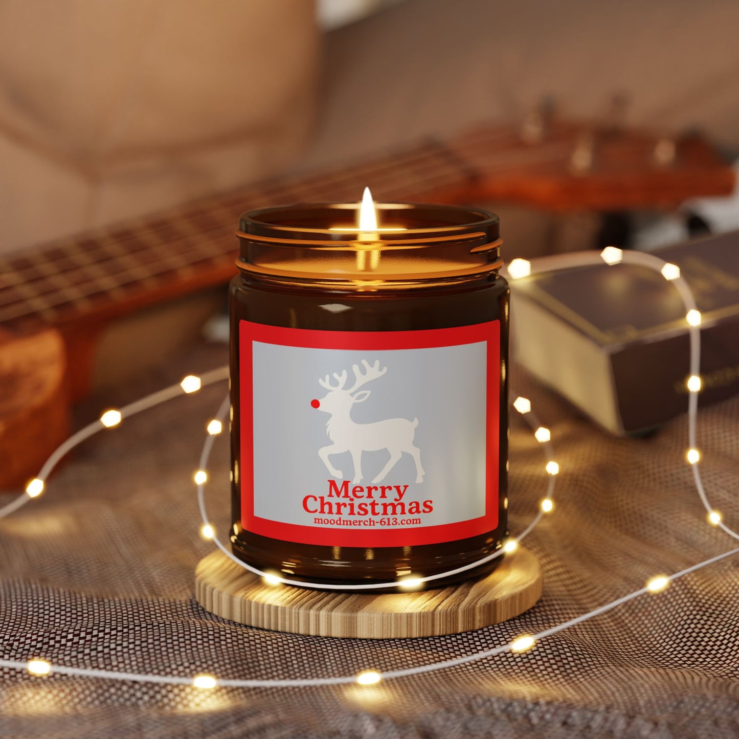 Christmas Scented Soy Candle, Holiday Home Decor, Eco-Friendly Gift, Merry Christmas Candle, Amber Jar Candle, Reindeer Design