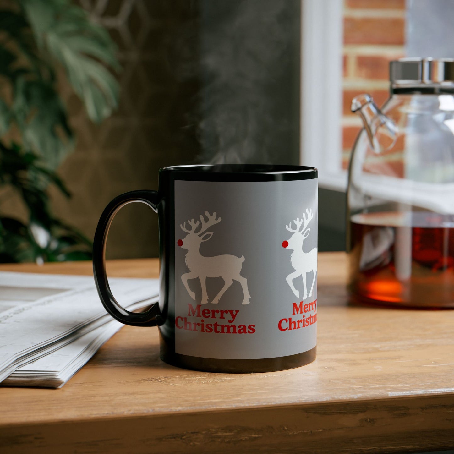 Merry Christmas Reindeer Mug, Holiday Gift, Coffee Cup, Christmas Decor, Festive Ceramic Mug