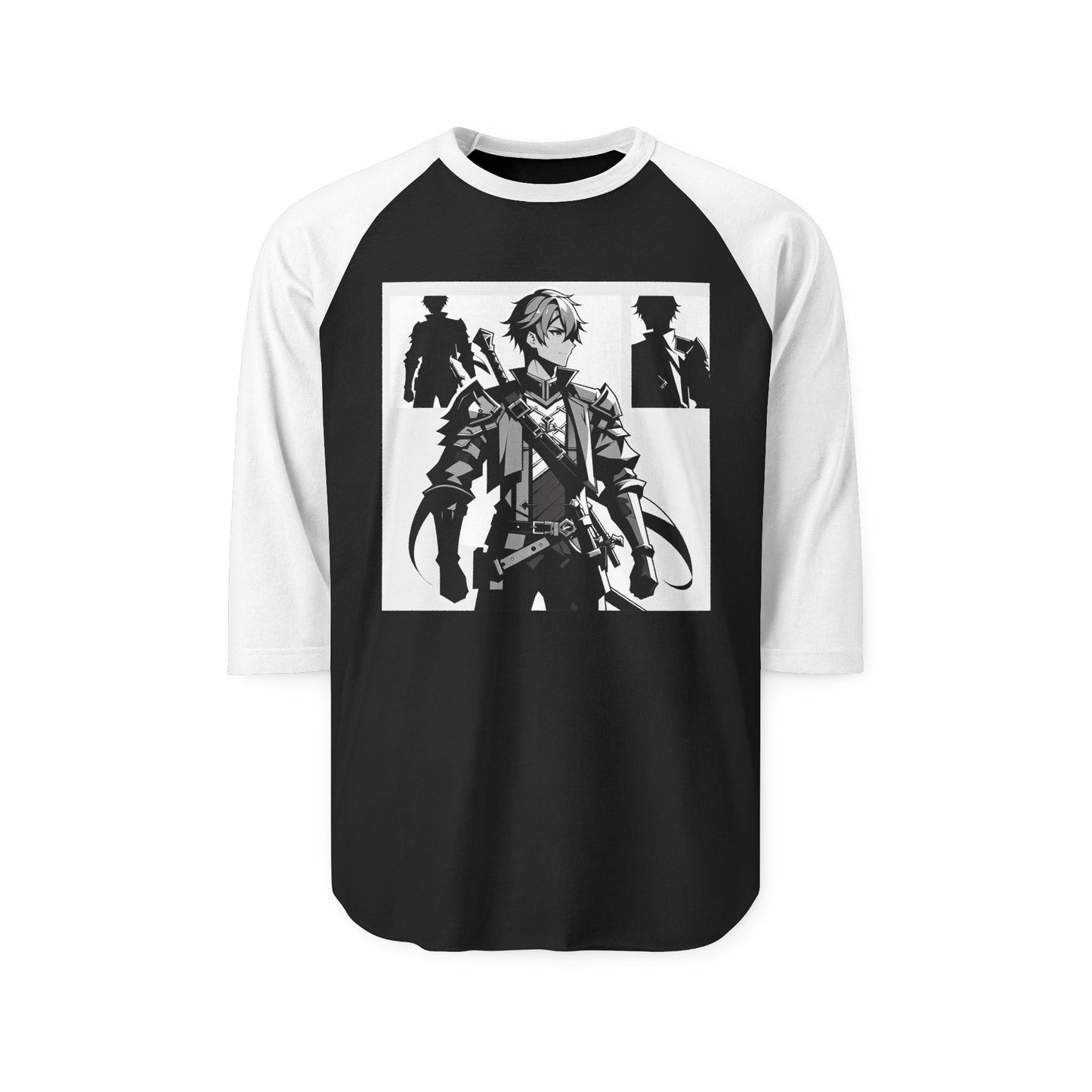 Anime Male Heroic Adventure Raglan Shirt, Vintage Graphic Tee, Gamer Apparel, Unisex Casual Wear, Stylish Gift for Fans