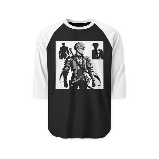 Anime Male Heroic Adventure Raglan Shirt, Vintage Graphic Tee, Gamer Apparel, Unisex Casual Wear, Stylish Gift for Fans