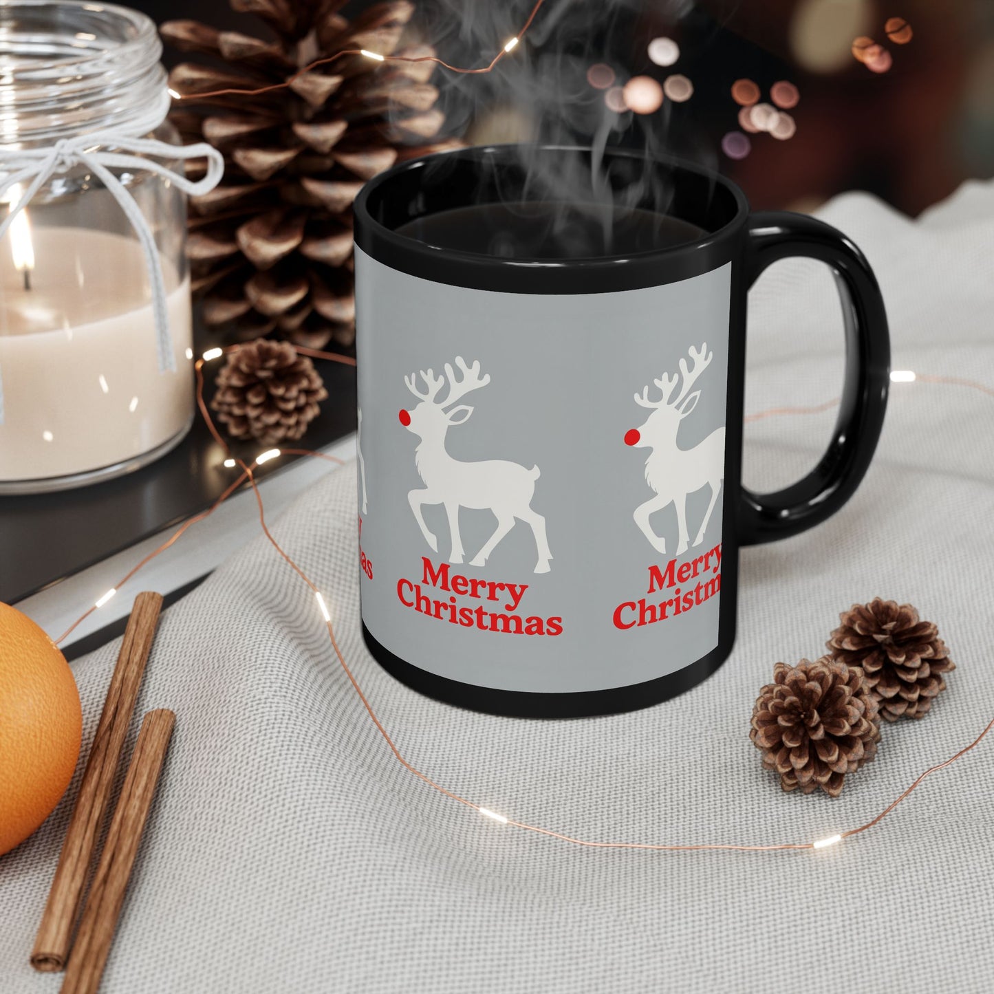 Merry Christmas Reindeer Mug, Holiday Gift, Coffee Cup, Christmas Decor, Festive Ceramic Mug