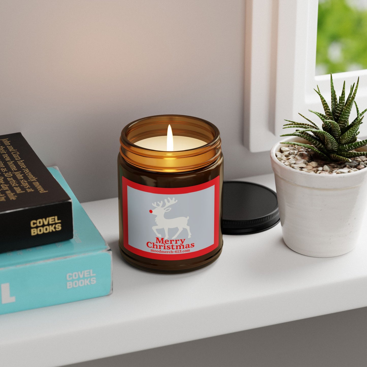 Christmas Scented Soy Candle, Holiday Home Decor, Eco-Friendly Gift, Merry Christmas Candle, Amber Jar Candle, Reindeer Design