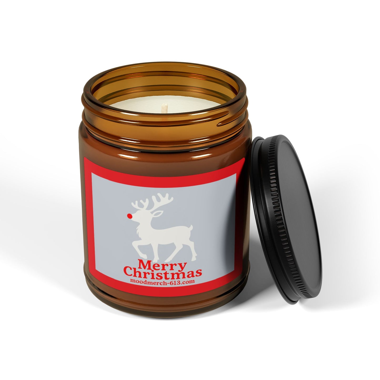Christmas Scented Soy Candle, Holiday Home Decor, Eco-Friendly Gift, Merry Christmas Candle, Amber Jar Candle, Reindeer Design