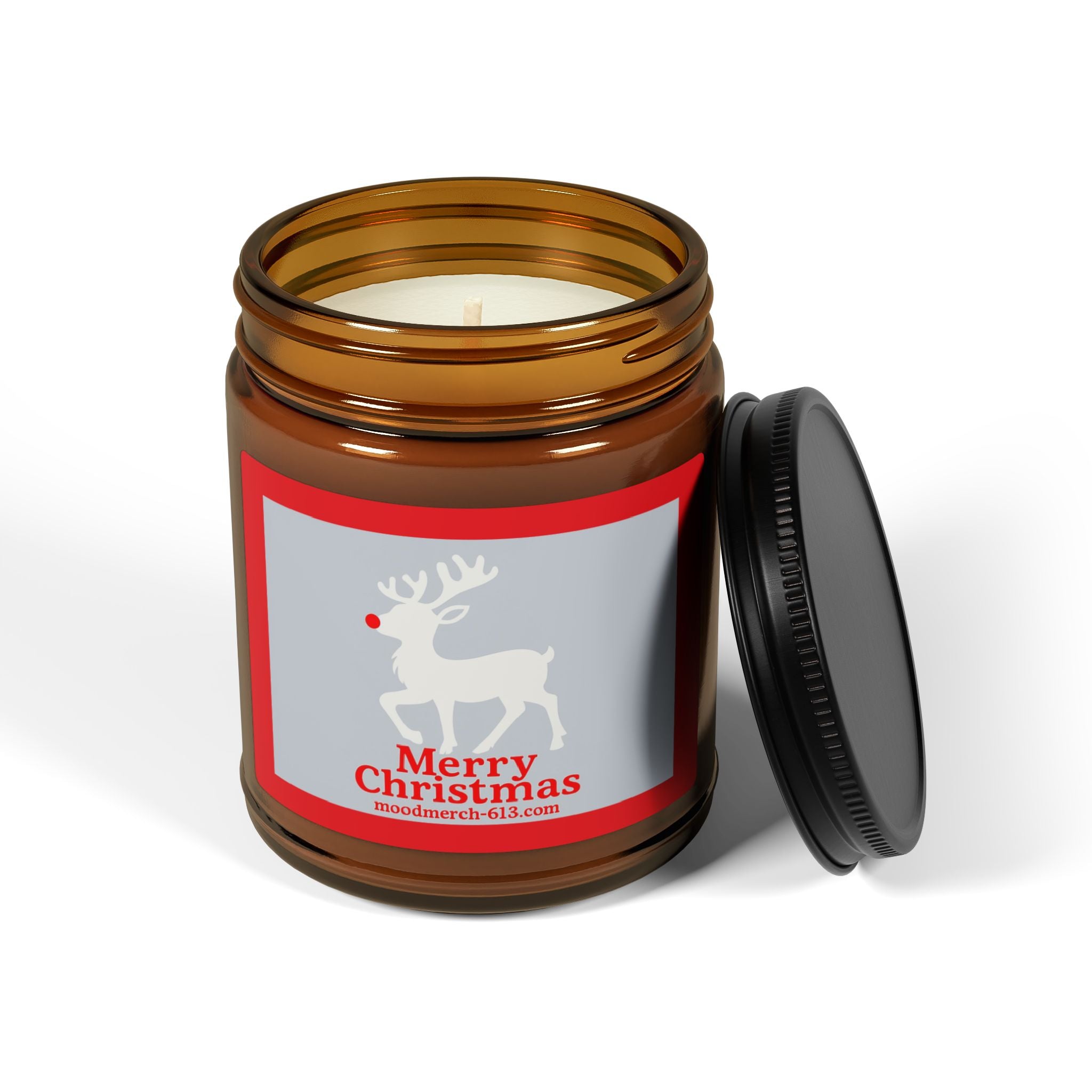 Christmas Scented Soy Candle, Holiday Home Decor, Eco-Friendly Gift, Merry Christmas Candle, Amber Jar Candle, Reindeer Design