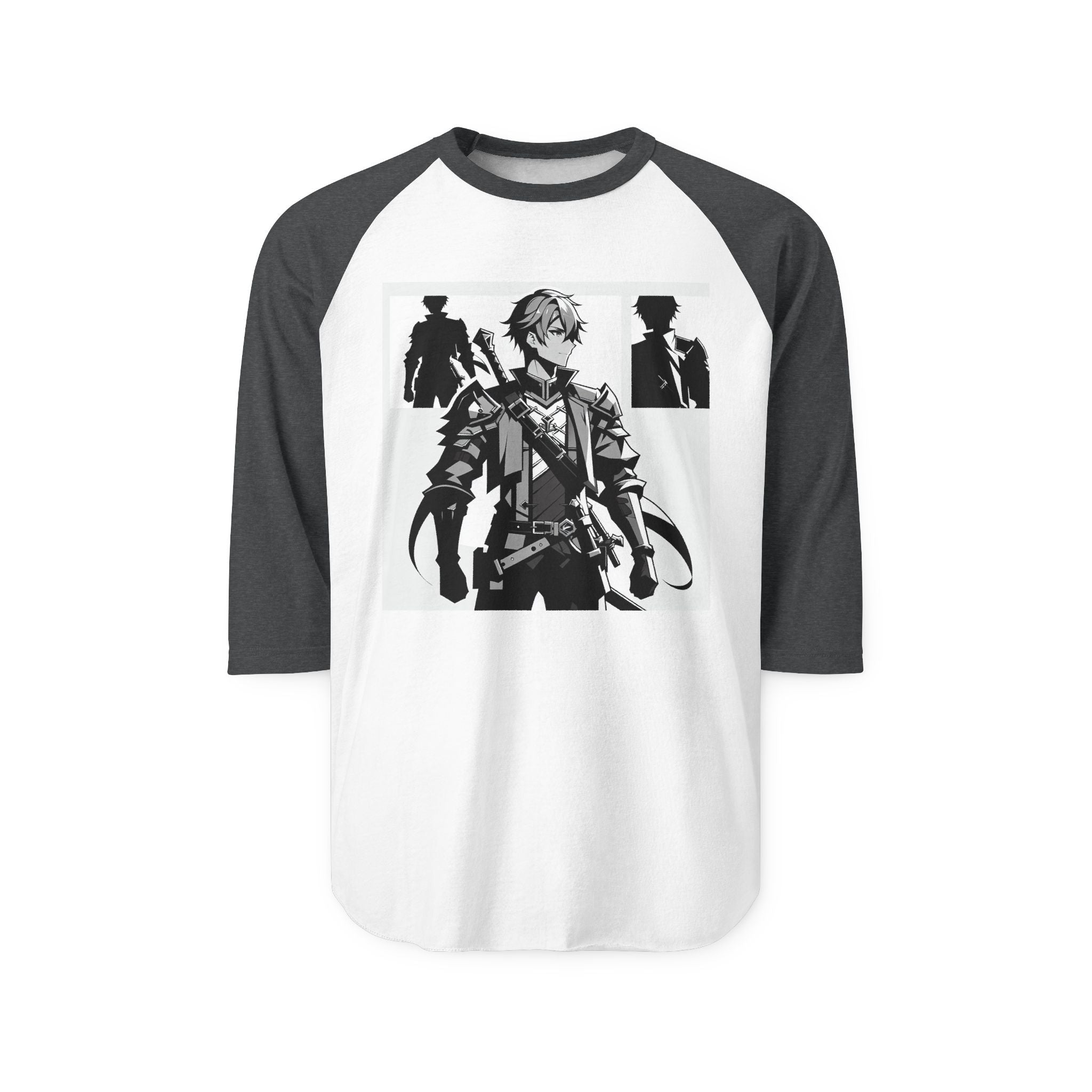 Anime Male Heroic Adventure Raglan Shirt, Vintage Graphic Tee, Gamer Apparel, Unisex Casual Wear, Stylish Gift for Fans