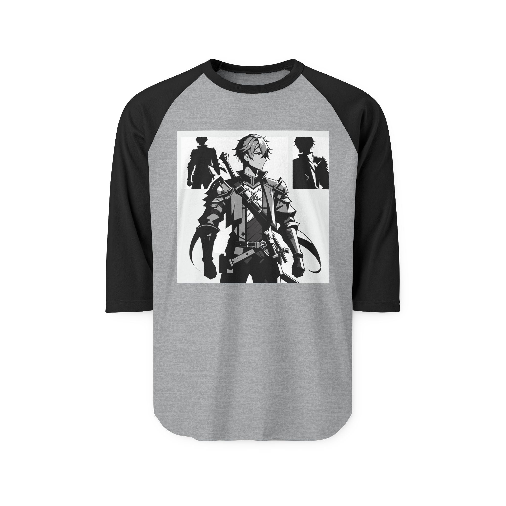 Anime Male Heroic Adventure Raglan Shirt, Vintage Graphic Tee, Gamer Apparel, Unisex Casual Wear, Stylish Gift for Fans