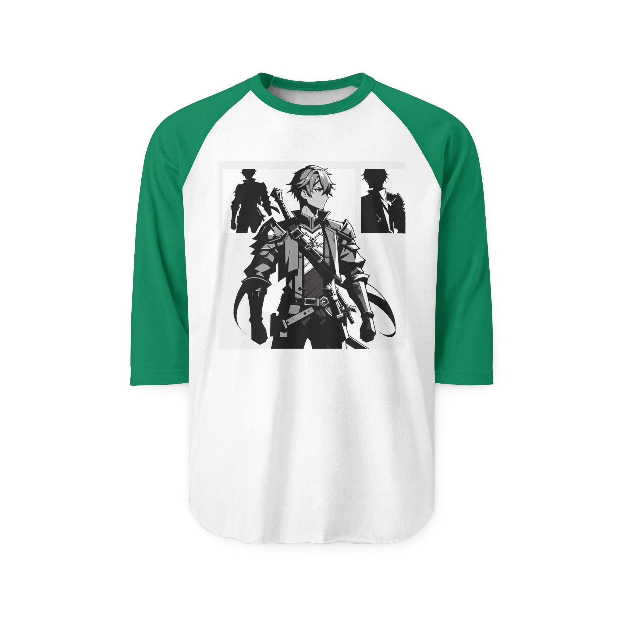 Anime Male Heroic Adventure Raglan Shirt, Vintage Graphic Tee, Gamer Apparel, Unisex Casual Wear, Stylish Gift for Fans