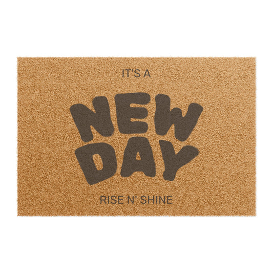 Cheerful Welcome Doormat - 'It's a New Day, Rise n' Shine' - Home Decor, Gift for New Home, Housewarming, Personalized Entrance Mat