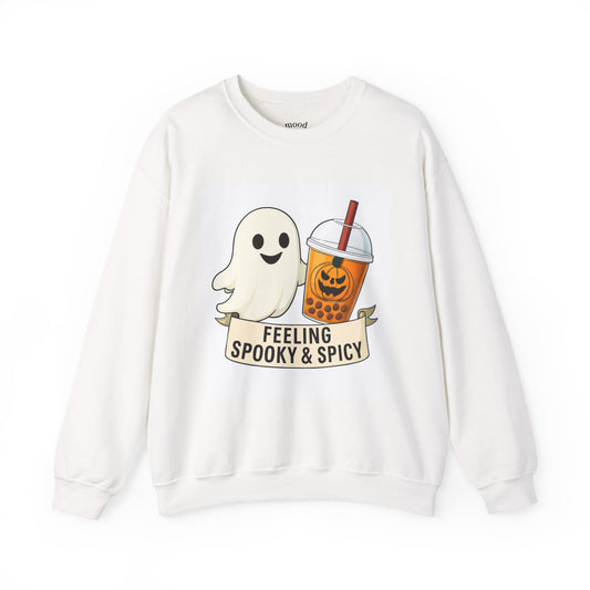 Spooky & Spicy Ghost Sweatshirt, Fall Fashion, Halloween Gift, Cozy Crewneck, Yummy Recipe on back