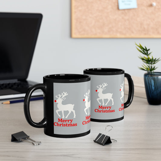 Merry Christmas Reindeer Mug, Holiday Gift, Coffee Cup, Christmas Decor, Festive Ceramic Mug